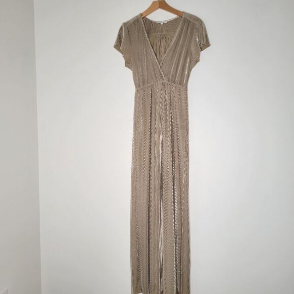 Baltic Born Athena Gold Maxi Dress V-Neck Flutter Sleeves Small Event - Picture 1 of 9